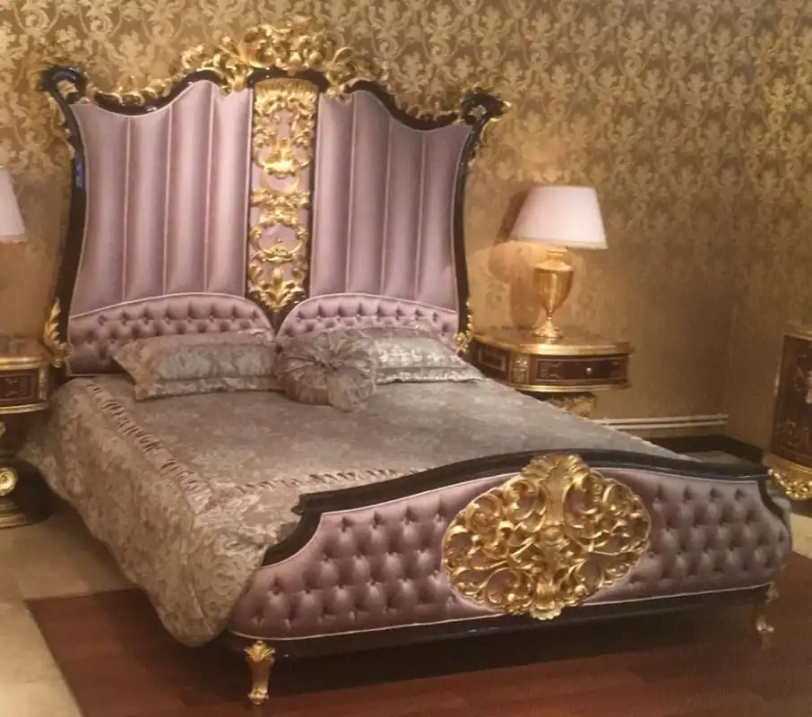 Casa Padrino letto matrimoniale barocco di lusso rosa / marrone scuro / oro - Letto nobile in legno massello con testiera - Magnifico mobili per camera da letto in stile barocco Neu Im Sortiment