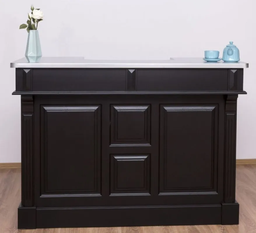 Neuheit Casa Padrino bancone bar in stile country nero / argento 160 x 65 x A. 107 cm - Bancone bar in legno massello con piano in metallo zincato - Mobile bar in stile country