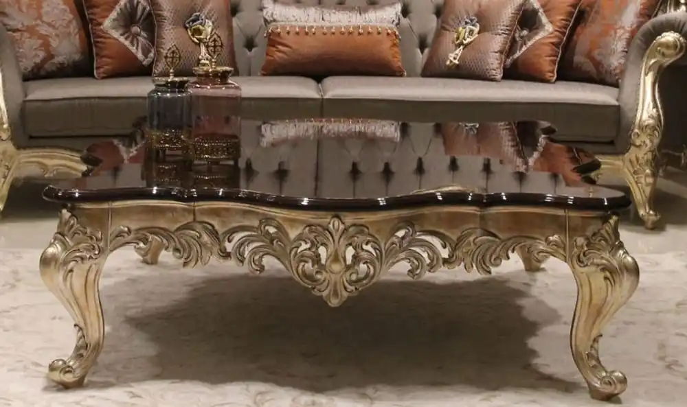 Casa Padrino tavolo da salotto barocco di lusso marrone scuro / oro 145 x 145 x A. 45 cm - Magnifico tavolino da caffè in legno massello con decorazioni nobili - Mobili da soggiorno barocco Super-Preis