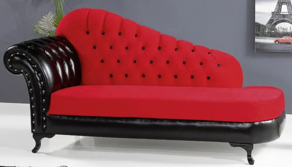 Top-Preis Casa Padrino chaise longue barocco rosso / nero 183 x 80 x A. 94 cm - Nobile chaise longue in legno massello con finta pelle - Mobili Barocchi