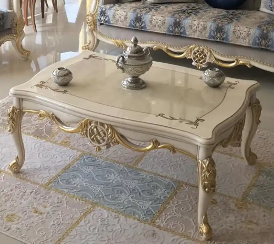 Casa Padrino tavolo da salotto barocco di lusso bianco / oro 118 x 87 x A. 50 cm - Tavolino da caffè in legno massello - Mobili in Stile Barocco Top-Seller