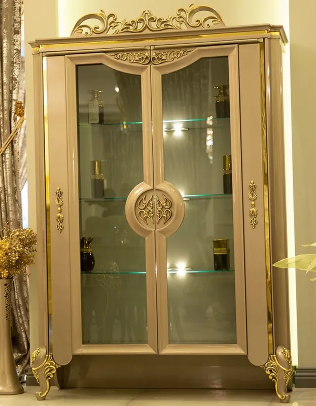 Saisonangebot Casa Padrino vetrina barocco di lusso grigio / oro 130 x 48 x A. 191 cm - Magnifico vetrina gabinetto con 2 ante in vetro e 2 ripiani in vetro - Mobili Barocchi