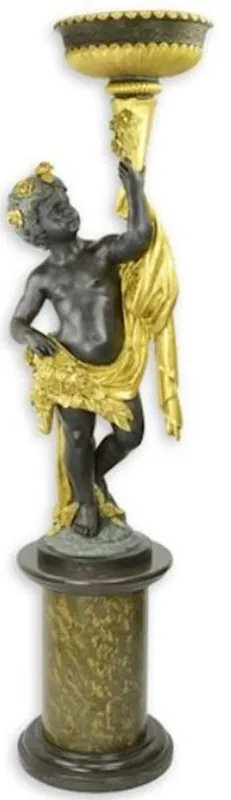 Casa Padrino statua barocco con vaso di fiori mano sinistra e piedistallo bronzo / grigio / oro A. 201 cm - Magnifico scultura in bronzo - Figura decò in stile barocco - Accessori di decorazione barocco Preiswert