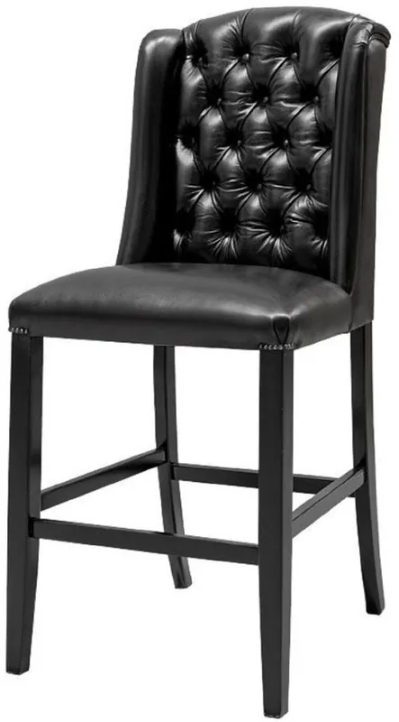 Casa Padrino sedia da bar Chesterfield di lusso in vera pelle nero 75 x 65 x A. 106 cm - Sgabello da bar in legno massello con pelle di bufalo - Mobili da Bar Chesterfield Billig