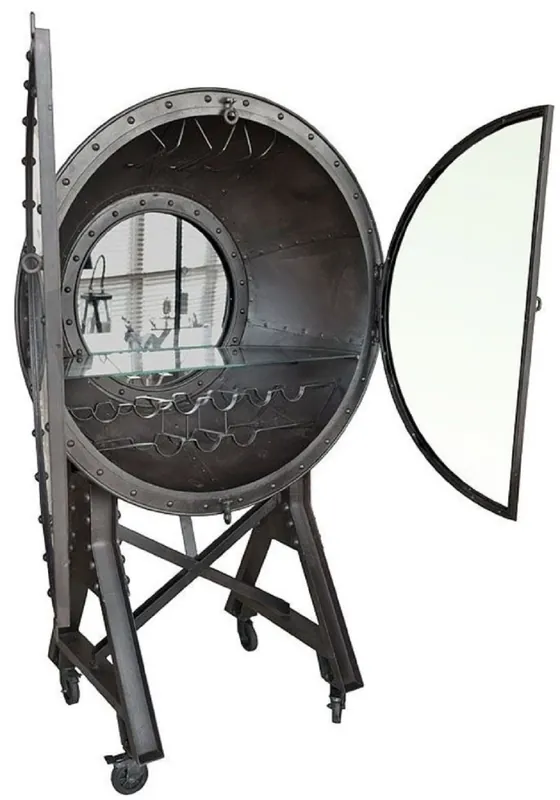 Echt Casa Padrino armadio bar in metallo con 2 ante in vetro e ruote nero 115 x 70 x A. 182 cm - Armadietto del Vino - Mobili Bar