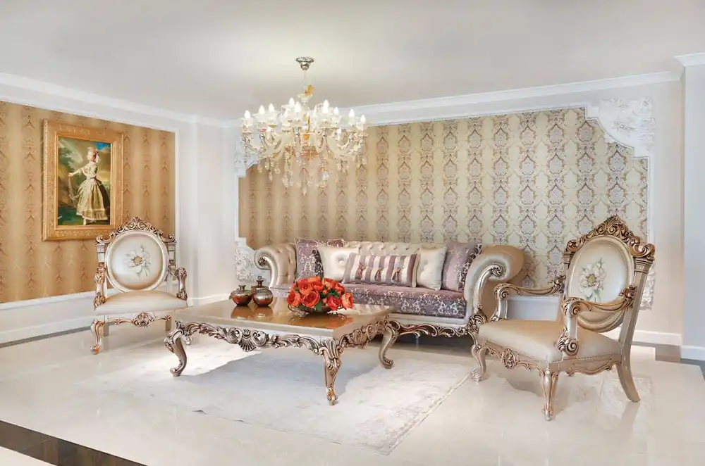 Casa Padrino set da soggiorno barocco di lusso viola / crema / beige / rame - 2 Divani e 2 Poltrone e 1 Tavolo da Salotto con Piano in Vetro - Mobili da soggiorno in stile barocco - Nobile e Magnifico Begrenztes Angebot
