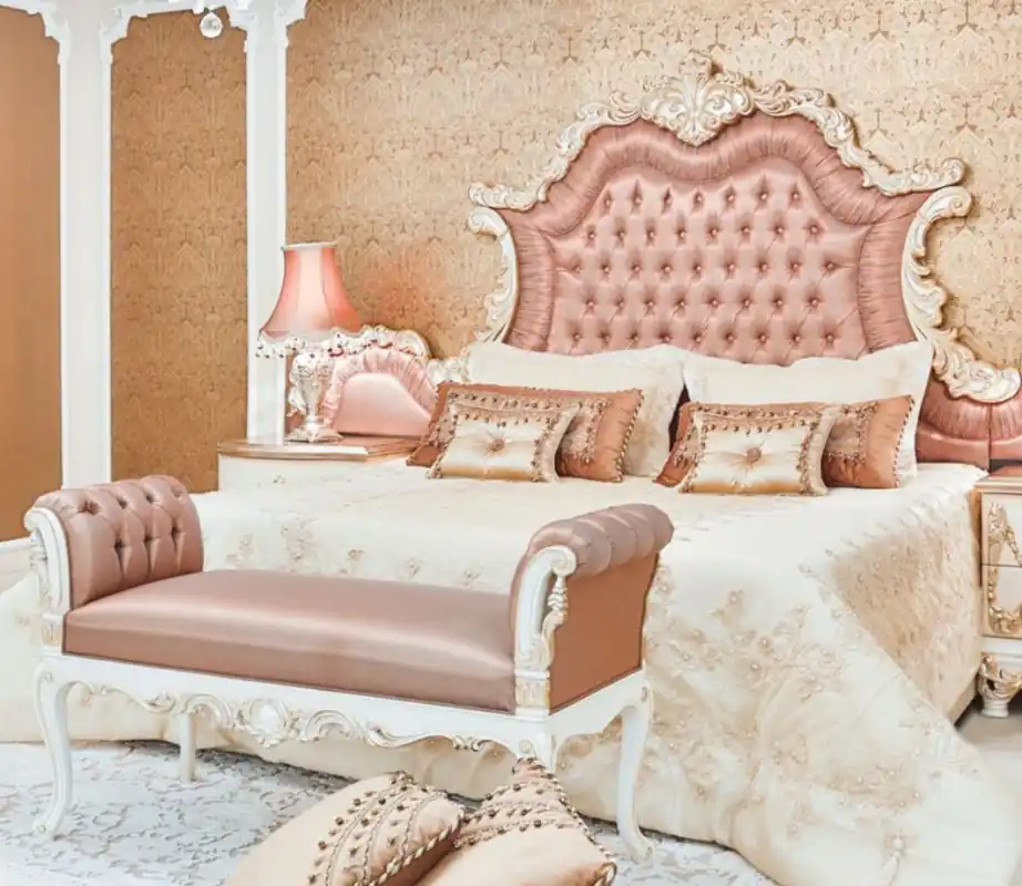 Wochenendangebot Casa Padrino letto matrimoniale barocco di lusso rosa / bianco / crema / rame 200 x 200 x A. 200 cm - Letto nobile in legno massello con testiera - Magnifico mobili per camera da letto in stile barocco