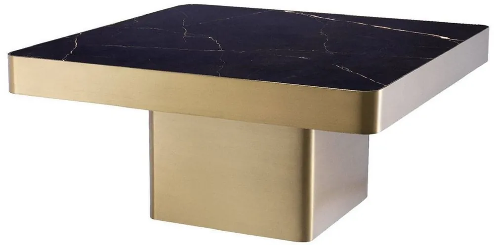 Geprüft Casa Padrino tavolo da salotto di lusso nero / ottone 81 x 81 x A. 38,5 cm - Tavolino da caffè quadrato in acciaio inox con piano in ceramica - Mobili soggiorno - Mobili di Lusso