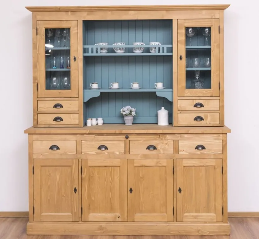 Casa Padrino armadio da cucina in stile country naturale / azzurro 180 x 50 x A. 197 cm - Armadio per sala da pranzo in legno massello - Mobili per sala da pranzo in stile country Super-Preis