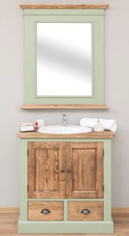 Schnäppchen Casa Padrino set da bagno stile country verde chiaro / marrone - 1 Mobile Lavello e 1 Specchio a Muro - Mobili da Bagno in Legno Massello Stile Country