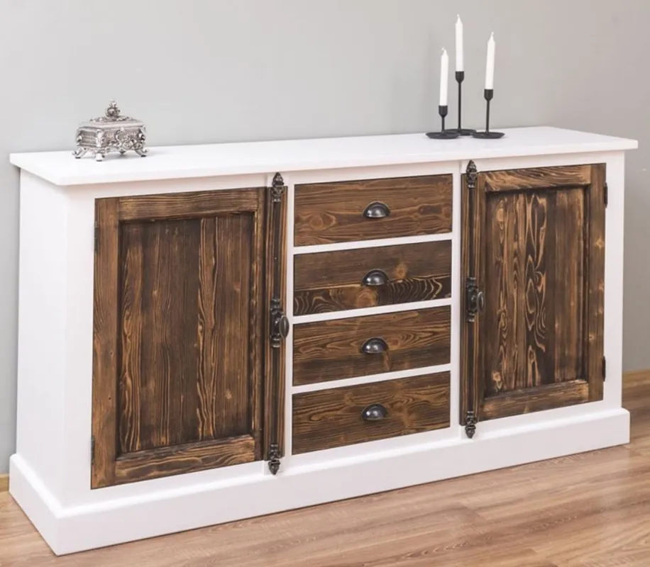 Casa Padrino credenza stile country bianco / marrone scuro 180 x 48 x A. 93 cm - Armadio in legno massello con 2 ante e 4 cassetti - Mobili in stile country Super-Preis