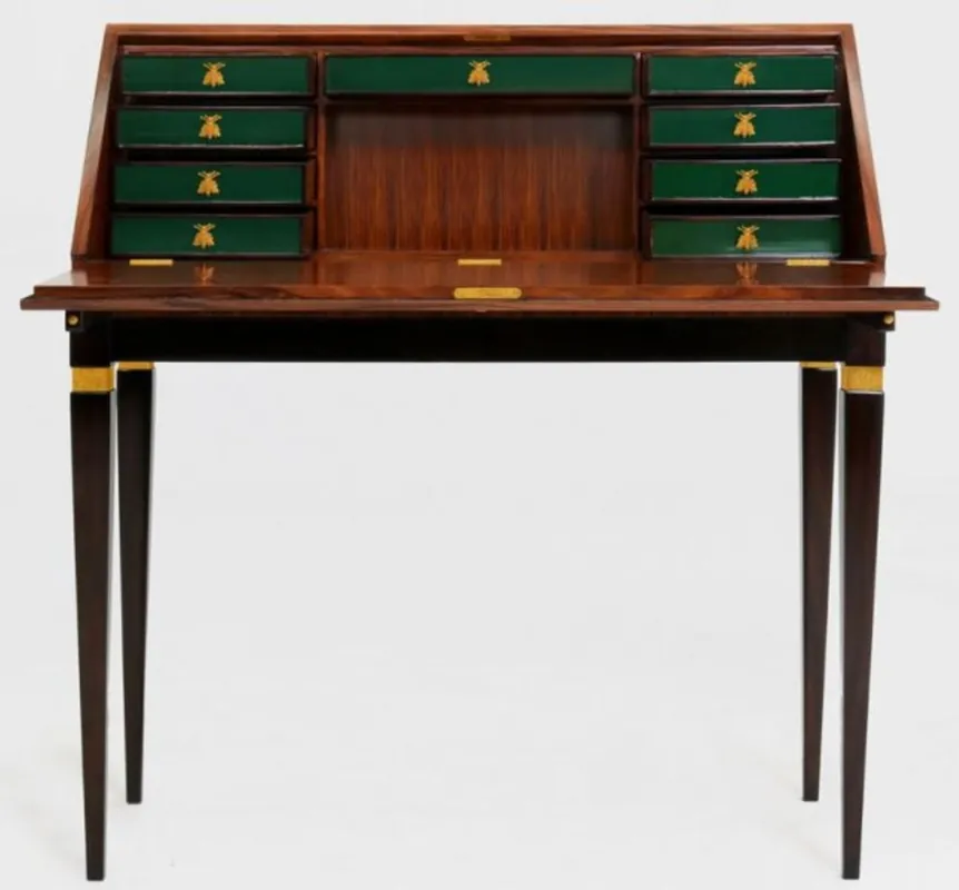Preisknaller Casa Padrino scrivania Art Nouveau di lusso con 9 cassetti marrone / nero / verde / oro 98 x 45 x A. 106 cm - Scrivania in legno massello - Mobili per Ufficio in Stile Barocco e Art Nouveau