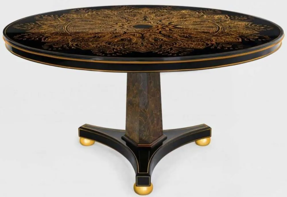 Expressversand Casa Padrino tavolo da pranzo di lusso nero / bronzo / oro Ø 150 x A. 78 cm - Tavolo da cucina rotondo in legno massello - Mobili da pranzo di lusso