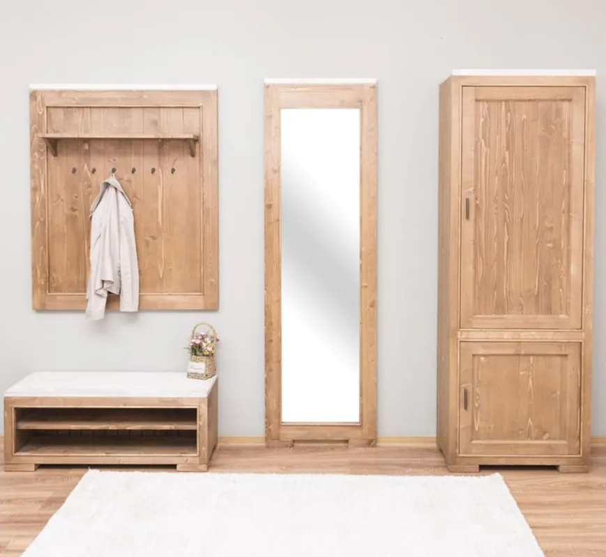 Casa Padrino set di mobili guardaroba in legno massello stile country naturale / bianco - 1 Guardaroba e 1 Scarpiera e 1 Specchio a Muro e 1 Armadio - Mobili in Stile Country Solange Der Vorrat Reicht