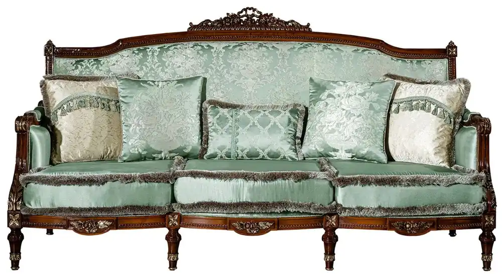 Casa Padrino divano barocco di lusso verde chiaro / marrone 227 x 90 x A. 126 cm - Divano del soggiorno con cuscini decorativi - Mobili Barocchi Abverkauf