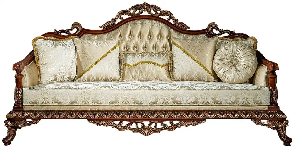 Casa Padrino divano barocco di lusso oro / marrone / bronzo 245 x 92 x A. 127 cm - Divano da soggiorno con motivo elegante e cuscini decorativi - Mobili barocchi nobili Zertifiziert