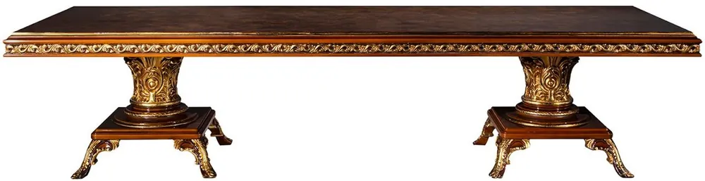 Casa Padrino tavolo da pranzo barocco di lusso marrone / oro 350 x 120 x A. 80 cm - Tavolo da pranzo in legno massello - Mobili per sala da pranzo in stile barocco - Nobile e Magnifico Markenware