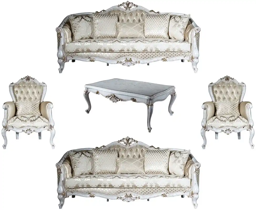 Preisreduziert Casa Padrino set da soggiorno barocco di lusso oro motivo / bianco antico / oro - 2 Divani e 2 Poltrone e 1 Tavolo da Salotto - Mobili da soggiorno in stile barocco - Nobile e Magnifico