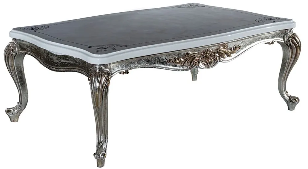 Must-Have Casa Padrino tavolo soggiorno barocco di lusso bianco / argento / oro 120 x 81 x A. 46 cm - Tavolo da soggiorno in legno massello - Mobile da soggiorno in stile barocco