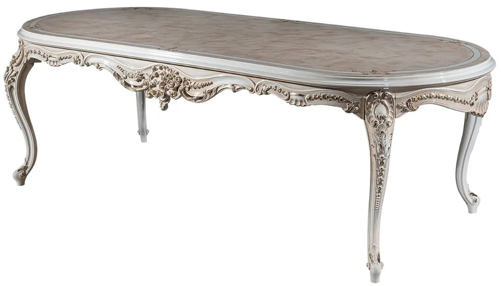 Top-Seller Casa Padrino tavolo da pranzo barocco di lusso beige / bianco / oro 247 x 110 x A. 80 cm - Tavolo da pranzo ovale in legno massello - Mobili per sala da pranzo barocco - Nobile e Magnifico