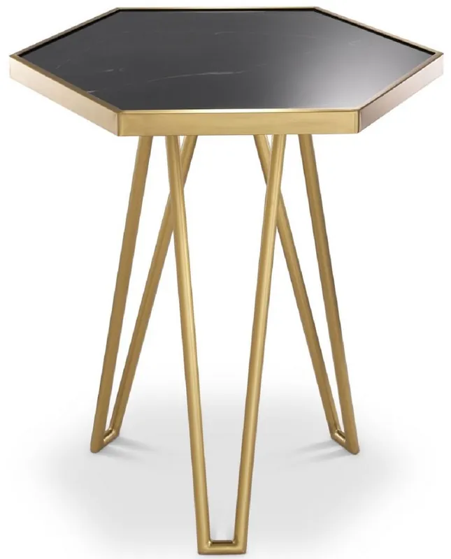 Direkt Vom Hersteller Casa Padrino tavolino di lusso ottone / nero 50 x 43 x A. 54,5 cm - Tavolo moderno esagonale in acciaio inox con piano in marmo - Mobili soggiorno - Mobili di Lusso