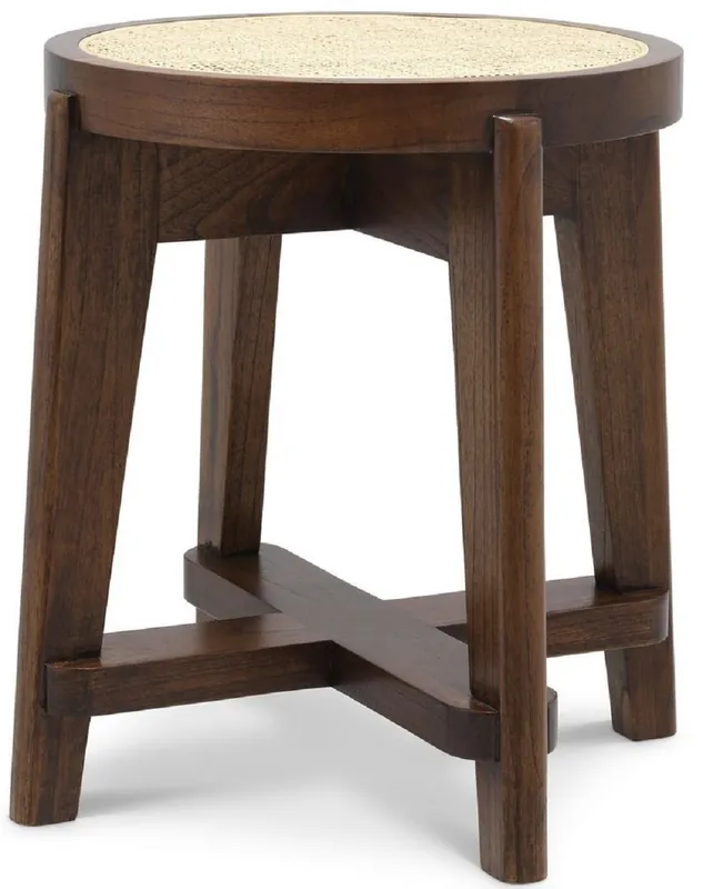 Casa Padrino sgabello di lusso marrone / naturale Ø 44,5 x A. 47 cm - Sgabello rotondo in legno massello con rattan - Mobili soggiorno Preisreduziert