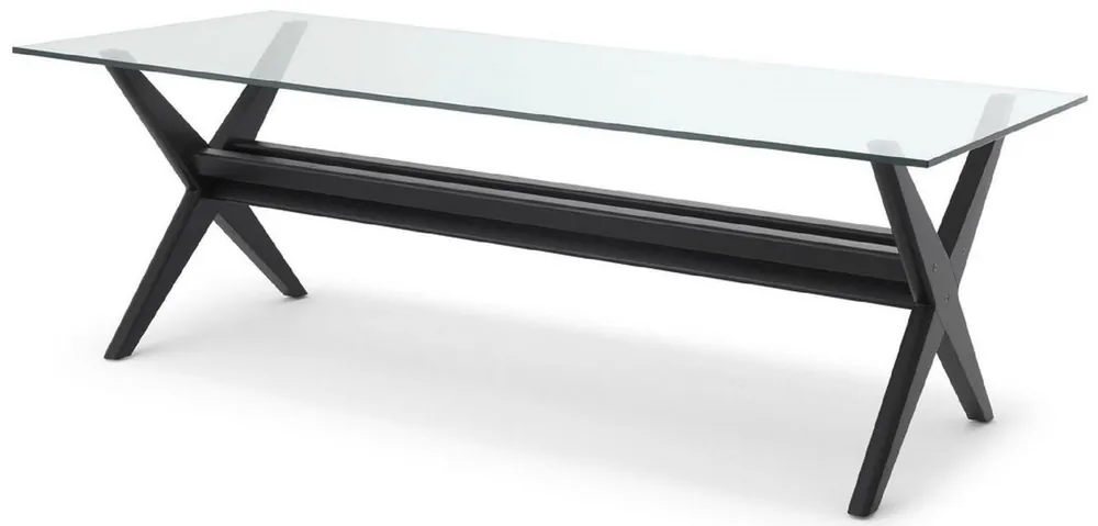 Casa Padrino tavolo da pranzo di lusso nero 230 x 100 x A. 77 cm - Tavolo da cucina in legno massello con piano in vetro - Tavolo da pranzo rettangolare - Mobili da pranzo di lusso Preisreduziert
