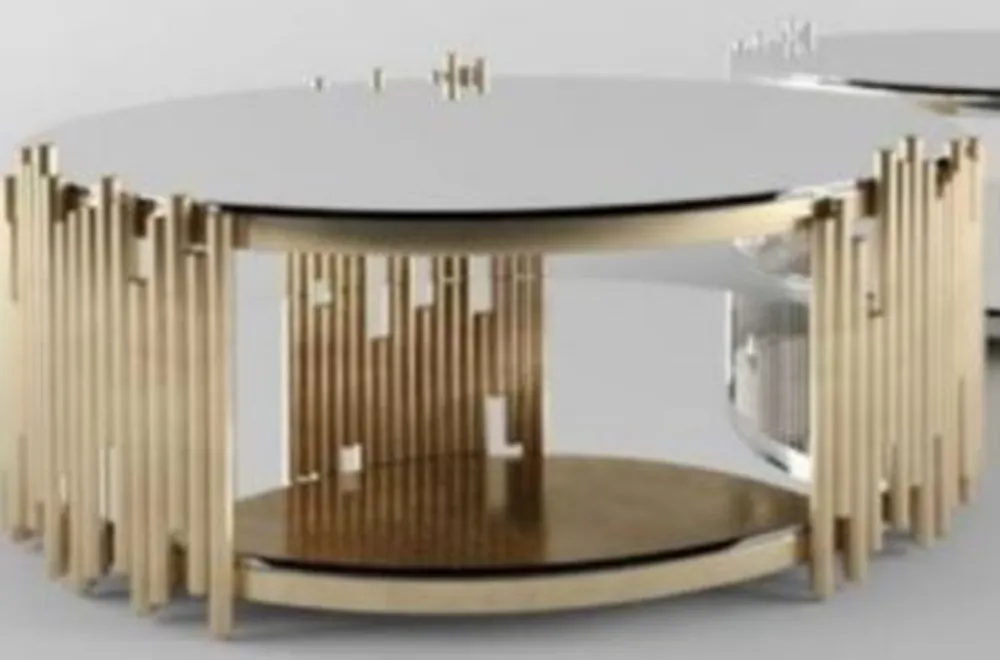 Nur Heute Casa Padrino tavolo da salotto di design oro Ø 90 x A. 45 cm - Tavolo da soggiorno rotondo con lastre di vetro - Mobili da soggiorno di lusso