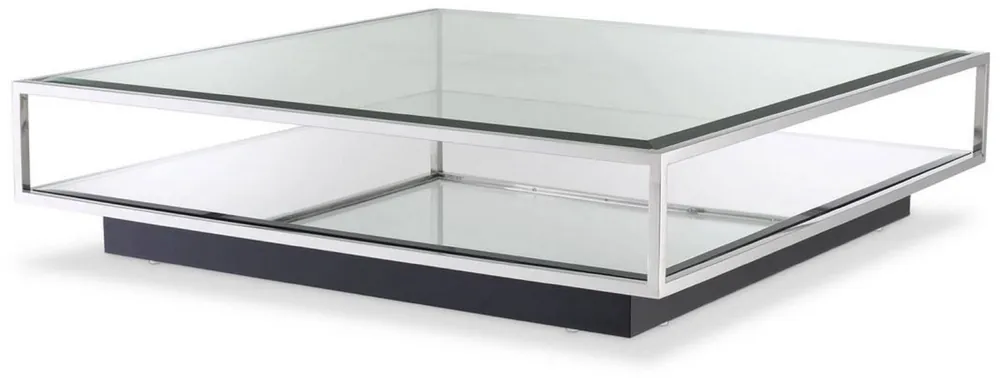 Letzte Chance Casa Padrino tavolo da salotto di lusso argento / nero 120 x 120 x A. 30 cm - Tavolo da soggiorno quadrato in acciaio inox con vetro a specchio e piano in vetro - Mobili soggiorno - Qualità di Lusso