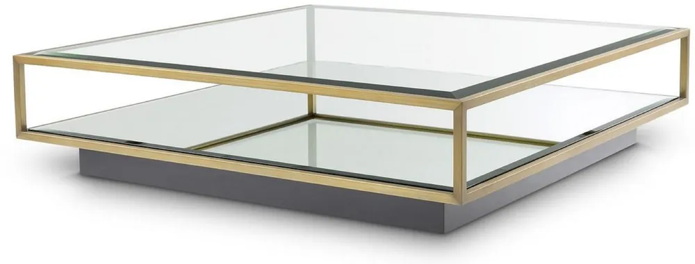 Casa Padrino tavolo da salotto di lusso ottone / nero 120 x 120 x A. 30 cm - Tavolo da soggiorno quadrato in acciaio inox con vetro a specchio e piano in vetro - Mobili soggiorno - Qualità di Lusso Schnäppchen