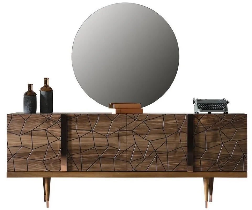Preis Gesenkt Casa Padrino set di mobili di lusso marrone / rame - 1 Credenza con 4 Ante e 1 Specchio - Mobili moderni in legno massello - Collezione di Lusso