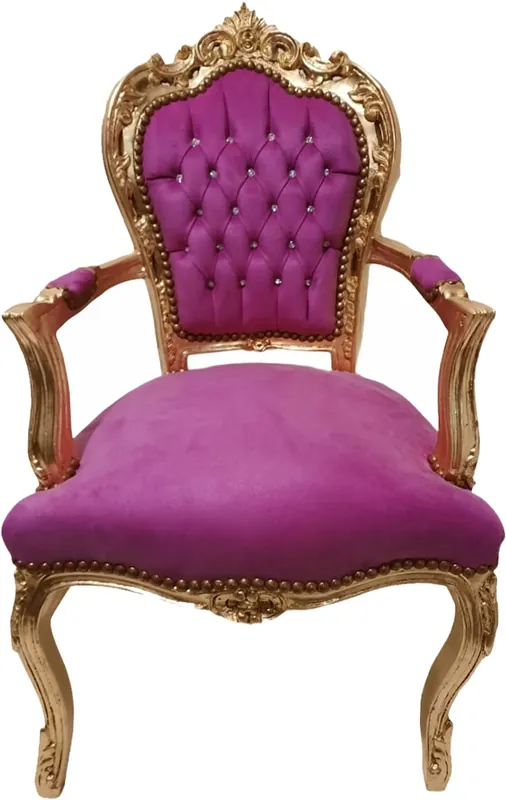 Solange Der Vorrat Reicht Sedia per sala da pranzo barocca Casa Padrino rosa / oro con strass bling bling - mobili in stile antico