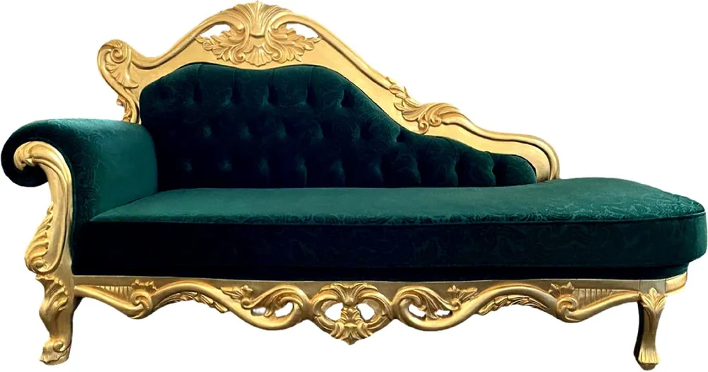 Casa Padrino chaise longue boulle barocco di lusso verde / oro - Chaise longue in legno massello fatta a mano con velluto pregiato e motivo elegante - Mobili Barocchi - Nobile e Splendido Sonderangebot