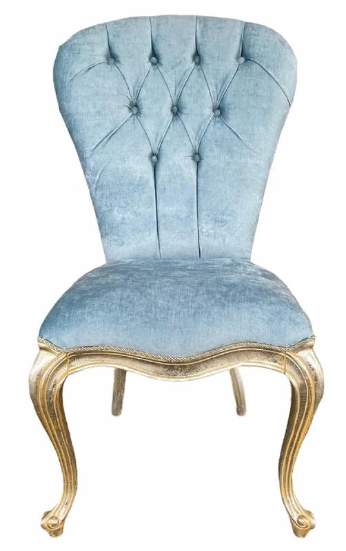 Casa Padrino sedia da pranzo barocca di lusso azzurro / oro - Sedia fatta a mano in legno massello - Sedia da cucina barocco - Mobili per sala da pranzo in stile barocco Top-Seller