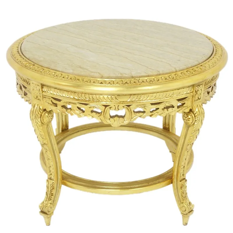 Grande tavolino barocco Casa Padrino con piano in marmo oro / crema Ø 70 x H. 45 cm - tavolo rotondo in stile antico - mobili da soggiorno barocco Preis Gesenkt