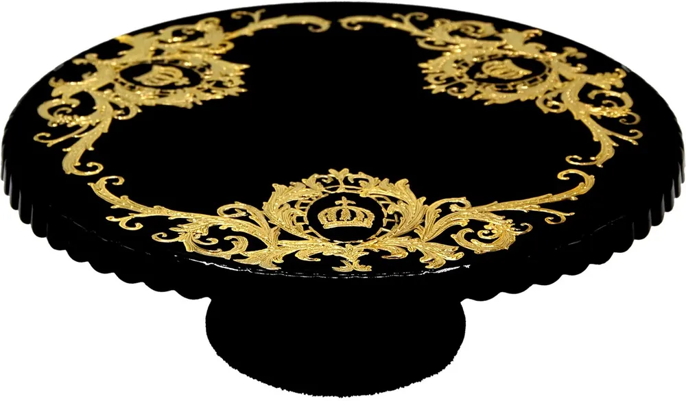 Schneller Versand Pompöös di Casa Padrino piatto da torta di lusso con placcatura in oro 24 carati nero / oro Ø 32 x A. 11,5 cm - Piatto da torta Pompöös disegnato da Harald Glööckler