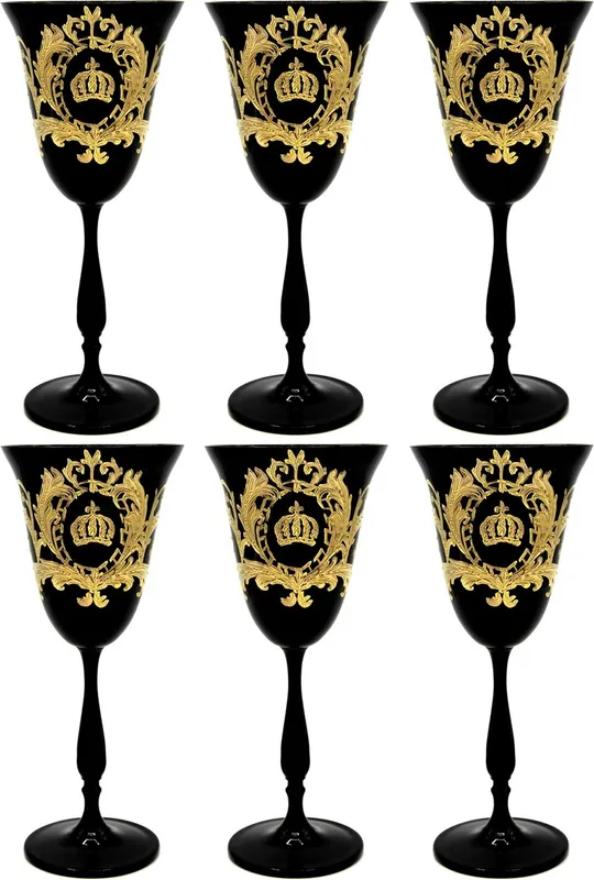 Pompöös di Casa Padrino set di bicchieri da vino bianco di lusso con placcatura in oro 24 carati nero / oro Ø 8,7 x A. 20,3 cm - Bicchieri da vino pomposi disegnati da Harald Glööckler Begrenztes Angebot