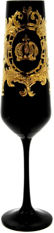 Pompöös di Casa Padrino bicchiere da champagne di lusso con placcatura in oro 24 carati nero / oro Ø 6 x A. 25 cm - Bicchiere da champagne pomposo disegnato da Harald Glööckler Schneller Versand