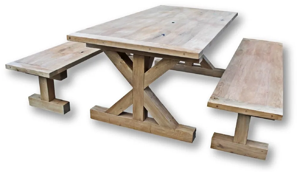 Casa Padrino set sala da pranzo in legno massello naturale - Tavolo da Pranzo in Legno di Quercia con 2 Panche - Mobili per sala da pranzo - Mobili da ristorante - Mobili rustici in rovere Versand Am Gleichen Tag
