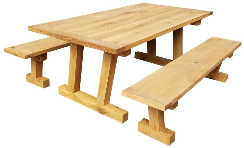 Casa Padrino set sala da pranzo in legno massello naturale - Tavolo da Pranzo in Legno di Quercia con 2 Panche - Mobili per sala da pranzo - Mobili da ristorante - Mobili in massello di rovere Ausverkauf