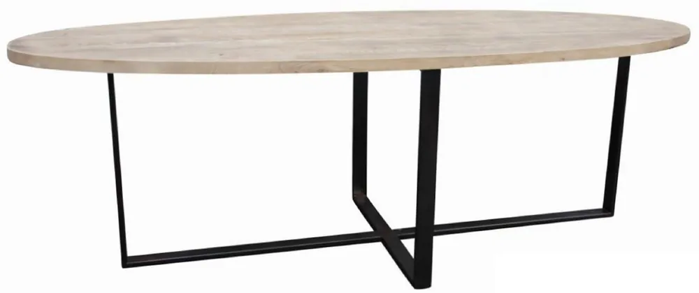 Casa Padrino tavolo da pranzo in legno massello di lusso naturale / nero 280 x 90 x A. 78 cm - Tavolo da cucina ovale con piano in rovere e struttura in metallo - Mobili per sala da pranzo Geprüft