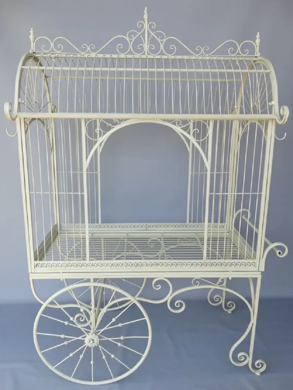 Echt Casa Padrino carrello dei fiori Art Nouveau bianco 140 x 95 x A. 210 cm - Carrello dei piante nostalgiche - Accessori per la decorazione rustica di giardini e terrazze