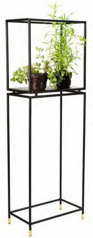 Highlight Casa Padrino mensola fiori di lusso nero / ottone 50 x 30 x A. 150 cm - Mensola piante moderna in metallo - Mobili per Soggiorno