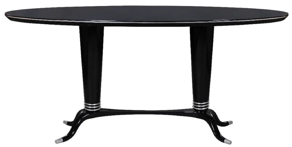 Casa Padrino tavolo da pranzo di lusso nero / argento 176 x 87 x A. 78 cm - Tavolo da pranzo ovale in legno massello - Mobili moderni per sala da pranzo - Collezione di Lusso Neuheit