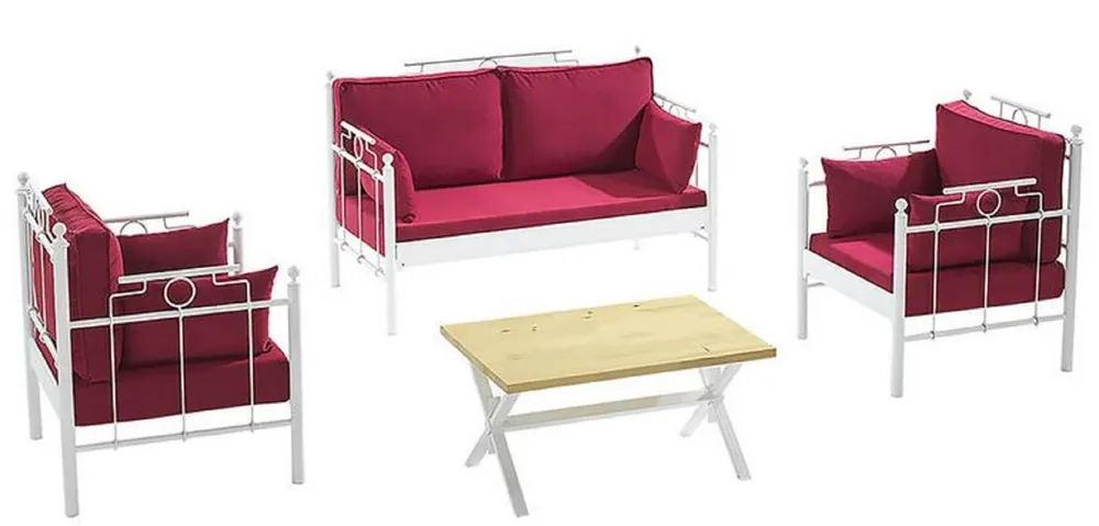 Casa Padrino Set di Mobili da Giardino Art Nouveau Bordeaux Rosso / Bianco - 1 Divano e 2 Poltrone e 1 Tavolo - Mobili da Giardino e Patio Art Nouveau Online Kaufen