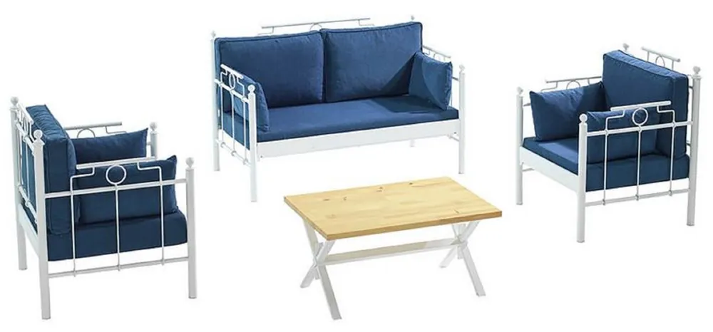Top-Preis Casa Padrino Set di Mobili da Giardino Art Nouveau Blu / Bianco - 1 Divano e 2 Poltrone e 1 Tavolo - Mobili da Giardino e Patio Art Nouveau