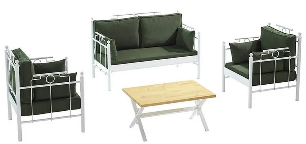 Casa Padrino Set di Mobili da Giardino Art Nouveau Verde Scuro / Bianco - 1 Divano e 2 Poltrone e 1 Tavolo - Mobili da Giardino e Patio Art Nouveau Neu Im Sortiment