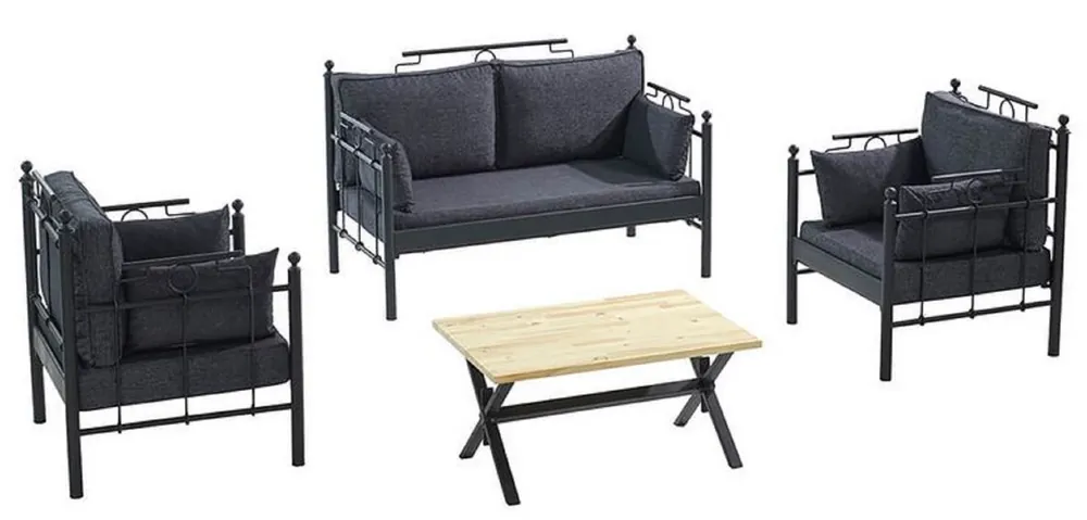 Casa Padrino Set di Mobili da Giardino Art Nouveau Grigio Scuro / Nero - 1 Divano e 2 Poltrone e 1 Tavolo - Mobili da Giardino e Patio Art Nouveau Top-Angebot