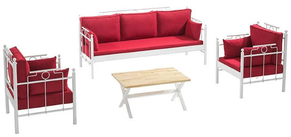 Sofort Bestellen Casa Padrino Set di Mobili da Giardino Art Nouveau Bordeaux Rosso / Bianco - 1 Divano e 2 Poltrone e 1 Tavolo - Mobili da Giardino e Patio in Stile Art Nouveau