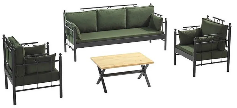 Casa Padrino Set di Mobili da Giardino Art Nouveau Verde Scuro / Nero - 1 Divano e 2 Poltrone e 1 Tavolo - Mobili da Giardino e Patio in Stile Art Nouveau Echt